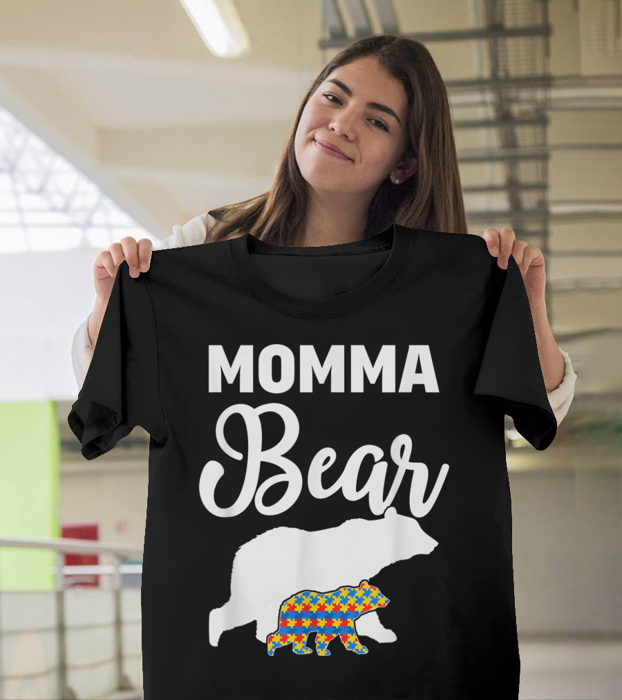Momma Bear Autism Awareness Puzzle Pattern for Proud Supporters T-Shirt