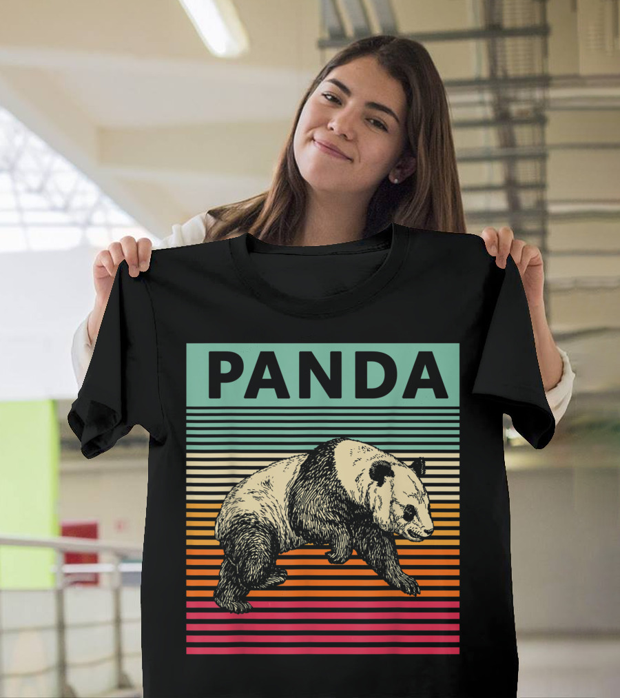Panda Bear Cool Vintage Panda Retro Stripes T-Shirt
