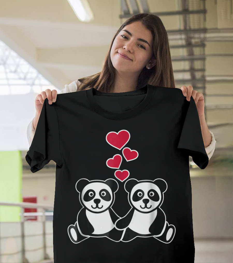 Pandas in Love with Red Hearts T-Shirt