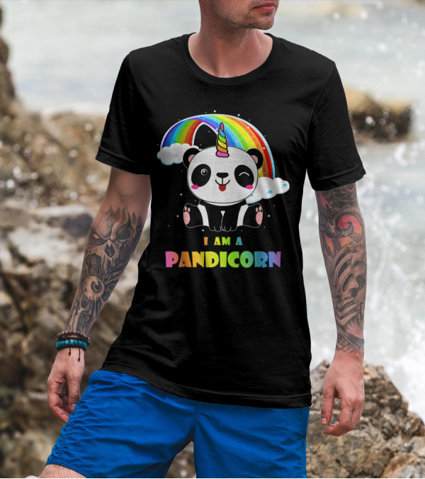 I Am A Pandicorn Panda Unicorn Rainbow Clouds T-Shirt