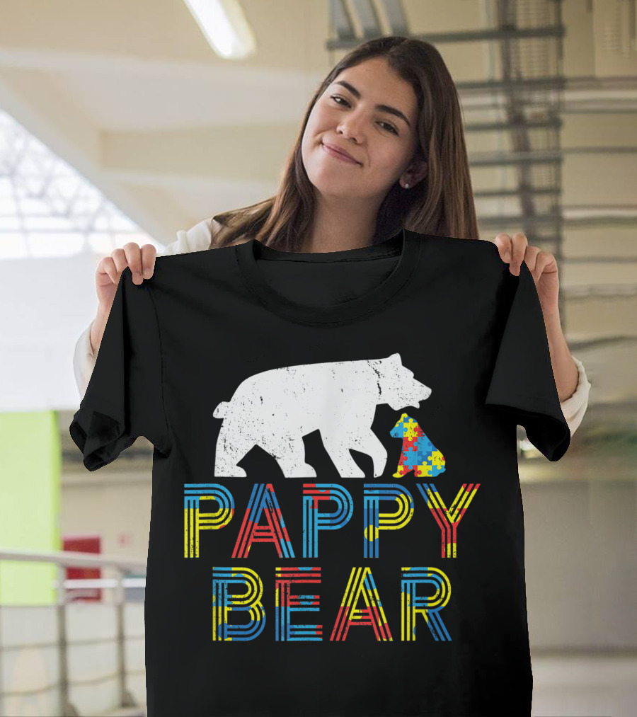Pappy Bear Autism Awareness Proud Autism Puzzle Bear T-Shirt