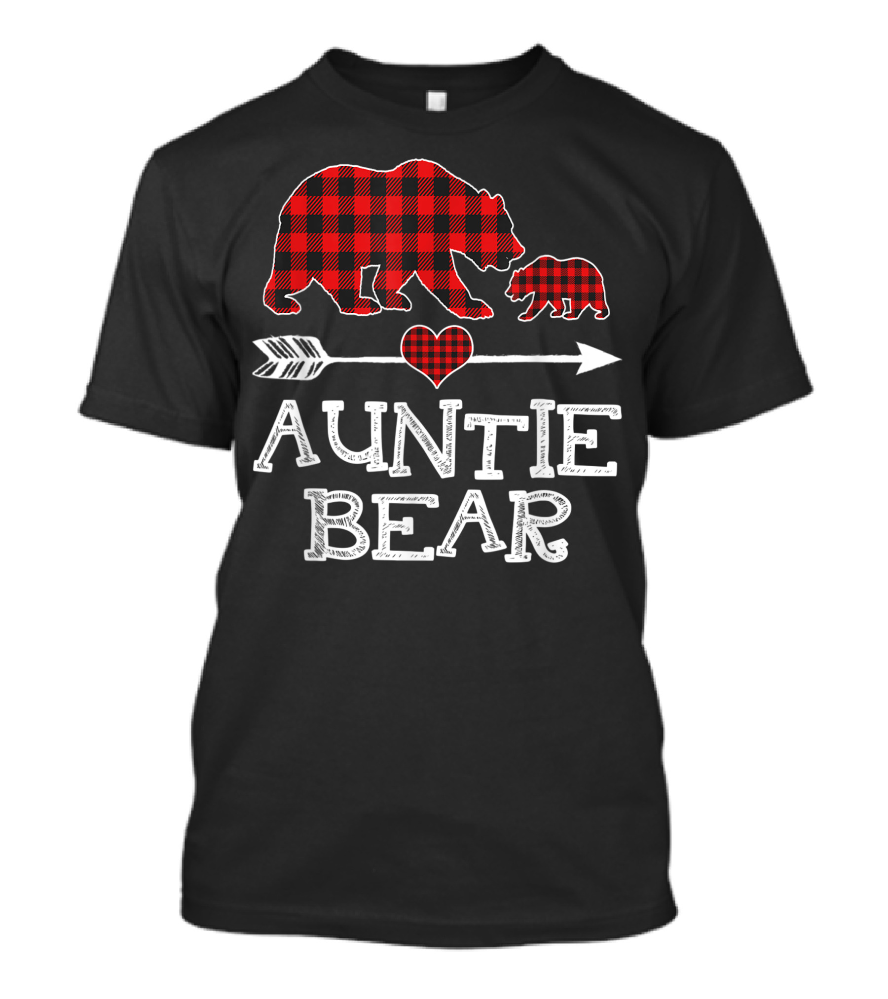 Auntie Bear Red Plaid Buffalo Matching One Cub T-Shirt