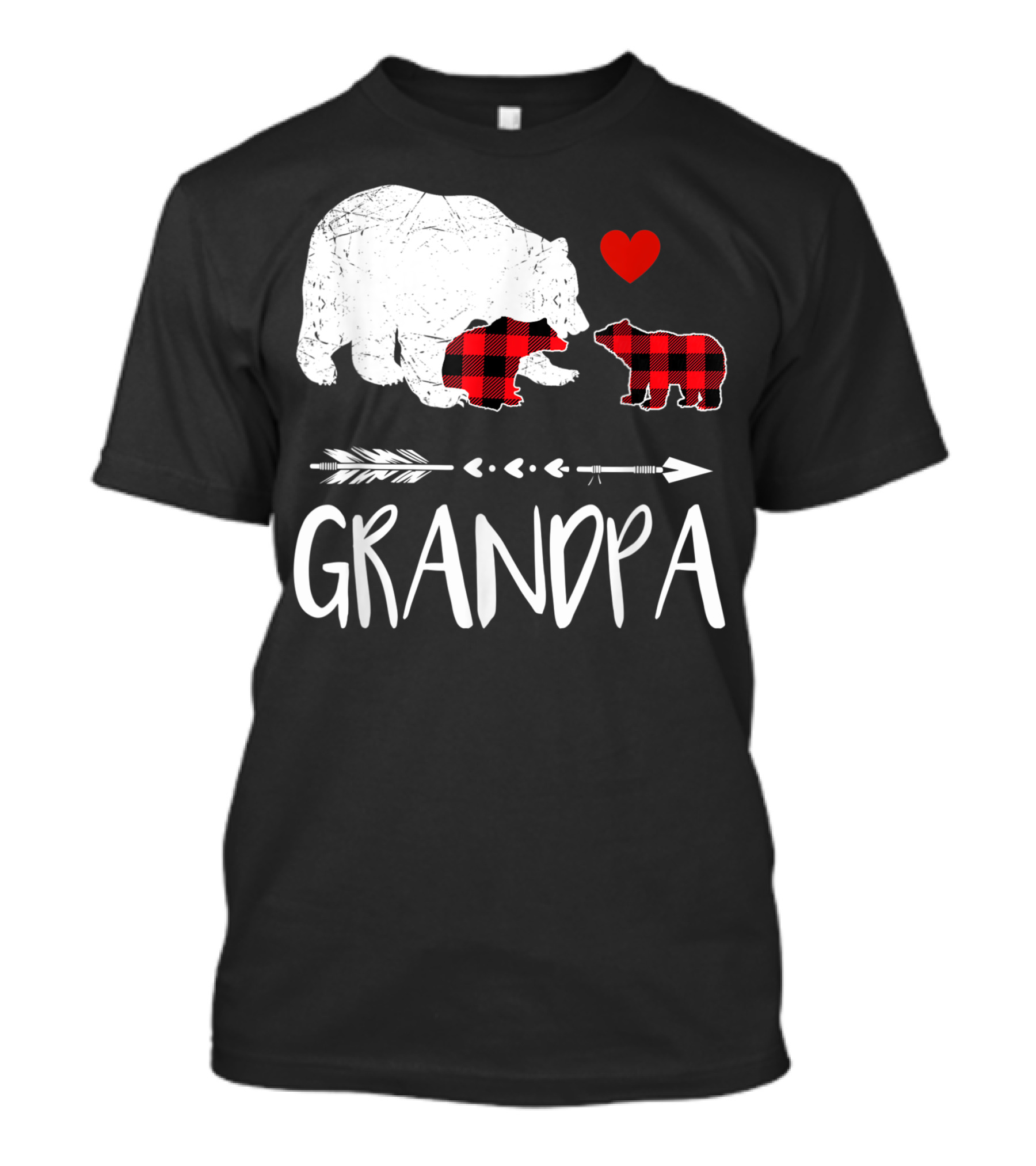 Grandpa Bear Red Plaid Two Cubs Heart Arrow Buffalo Matching T-Shirt