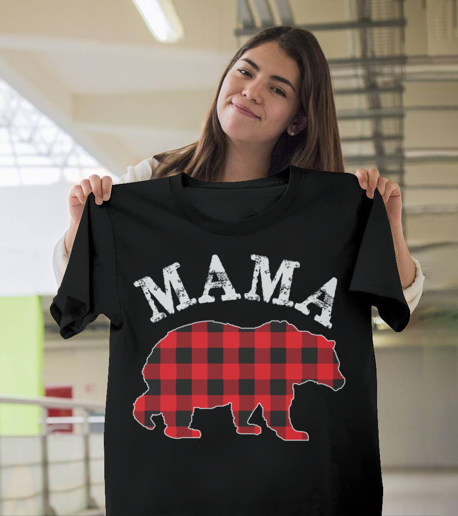 Mama Bear Red Plaid Buffalo Family Matching T-Shirt
