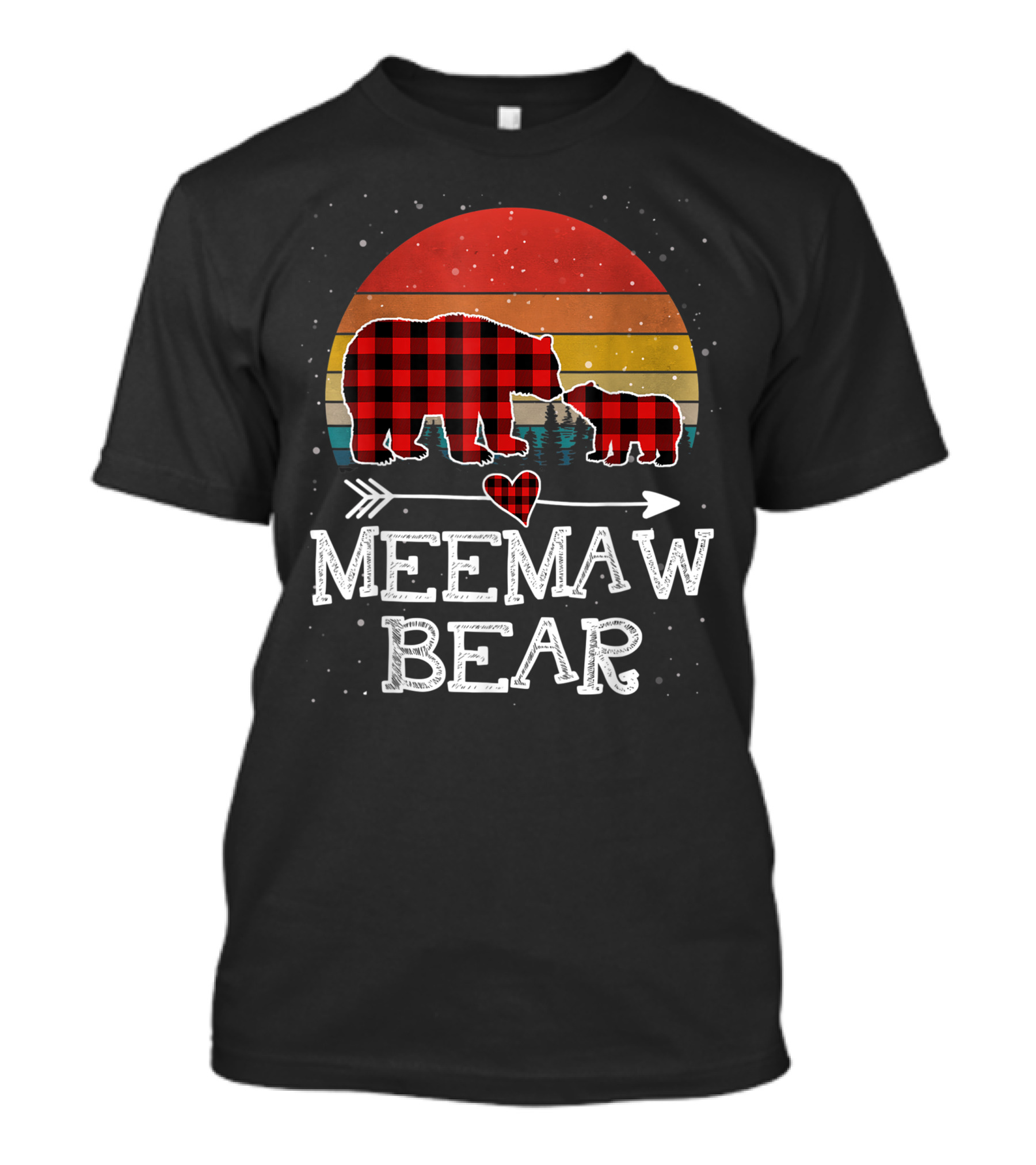 Matching Red Plaid Meemaw Bear And Cub Buffalo Retro Sunset T-Shirt