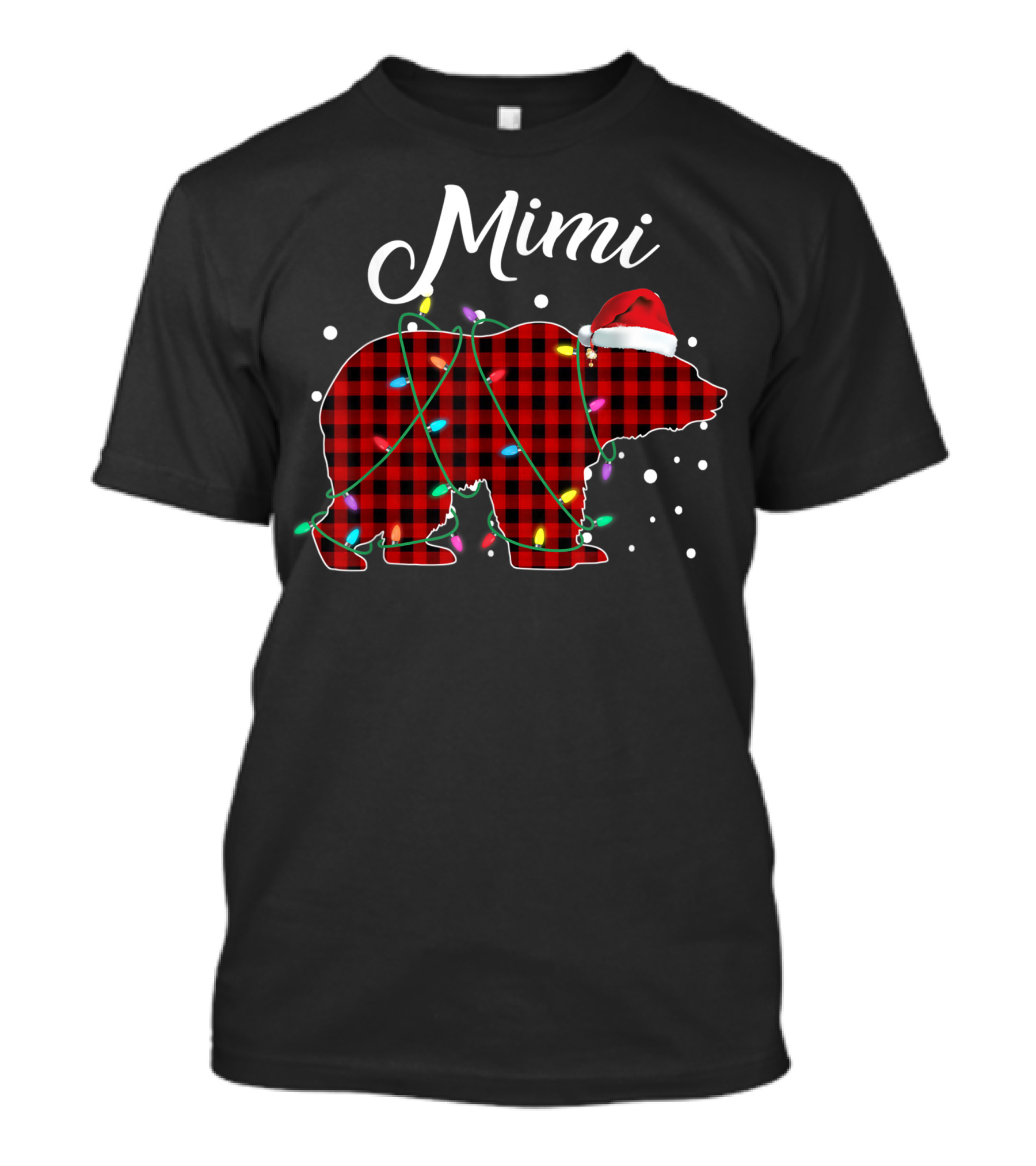 Mimi Red Plaid Bear Buffalo Christmas Lights Santa Hat T-Shirt