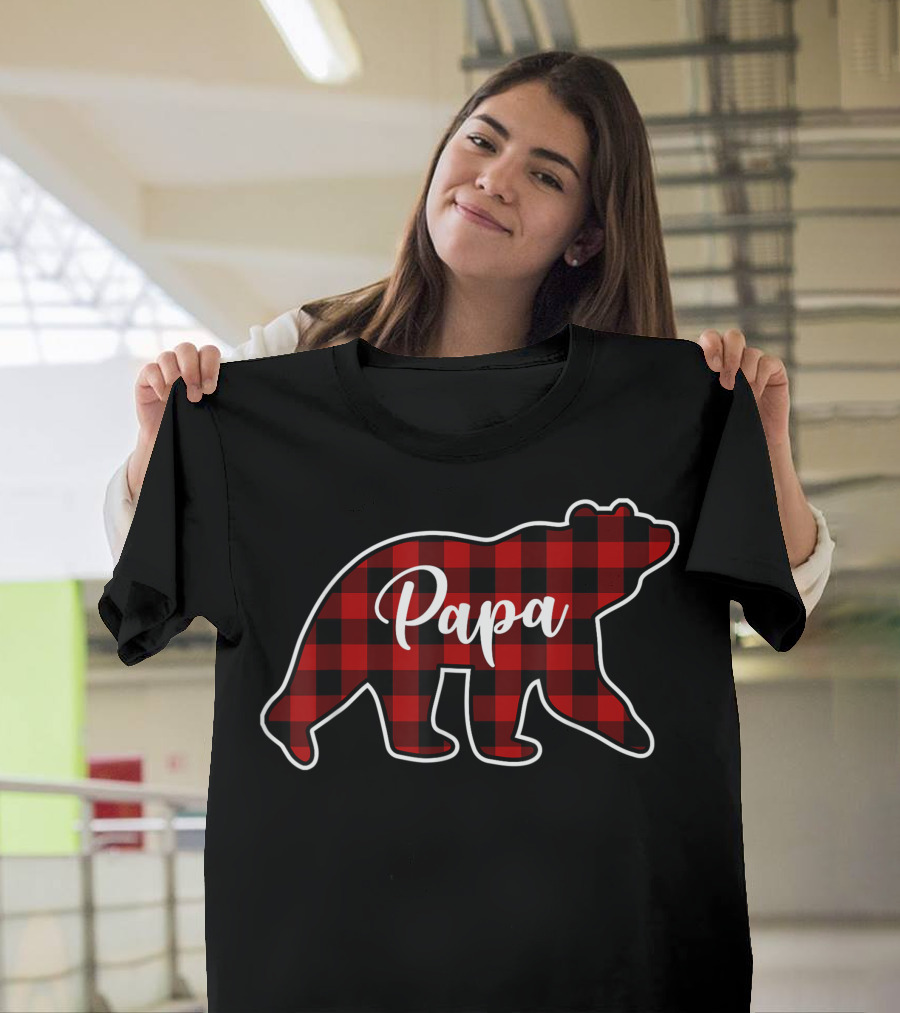 Red Plaid Papa Bear Family Matching Group T-Shirt