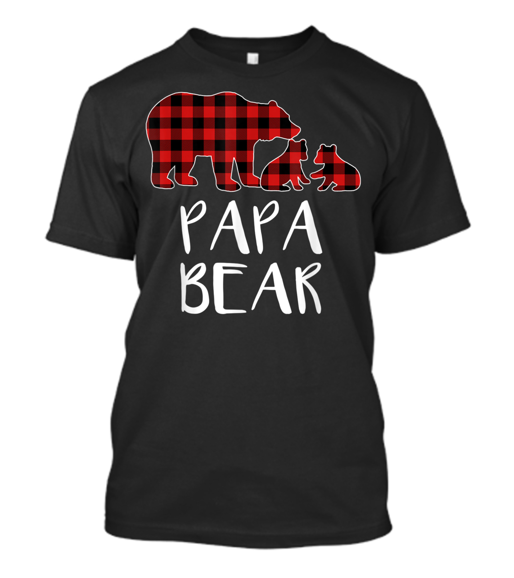 Papa Bear Red Plaid Buffalo Two Cubs Matching T-Shirt