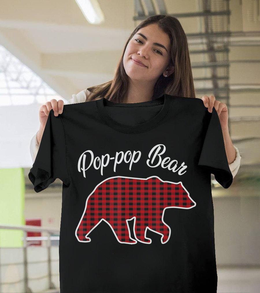 Pop Pop Bear Red Plaid Matching T-Shirt