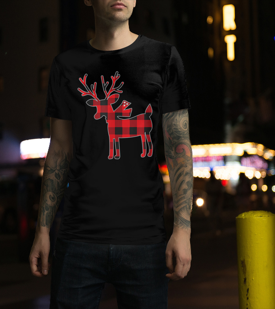 Red Buffalo Plaid Reindeer Christmas Family Matching Holiday T-Shirt