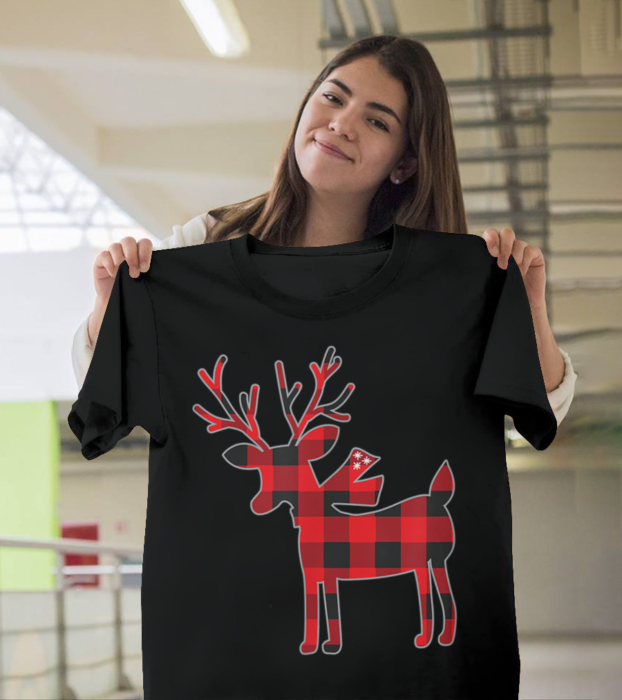 Red Buffalo Plaid Reindeer Christmas Family Matching Holiday T-Shirt