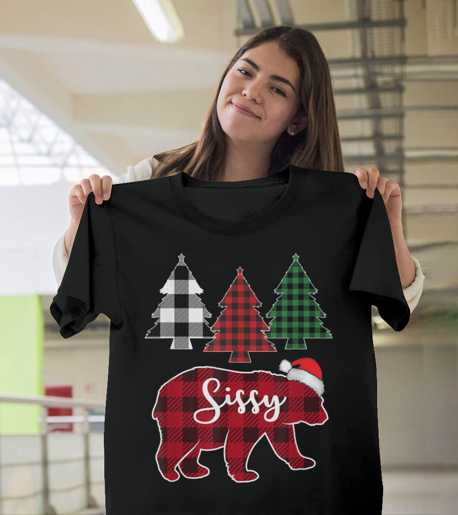 Sissy Red Plaid Bear with Christmas Trees Buffalo T-Shirt