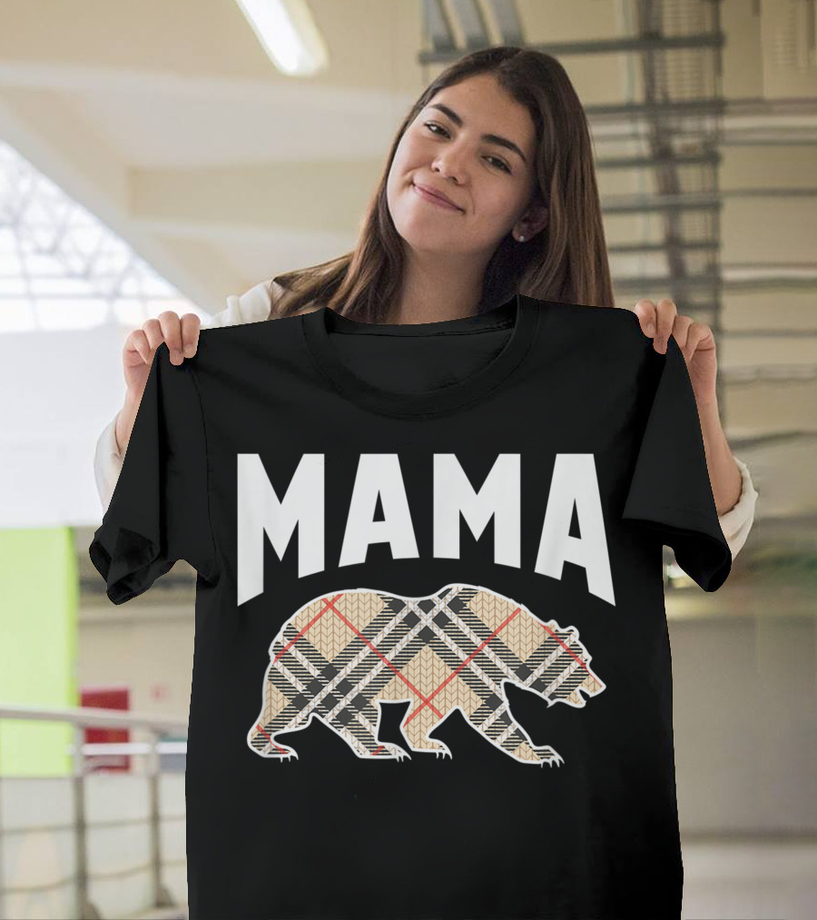 Mama Retro Plaid Bear T-Shirt