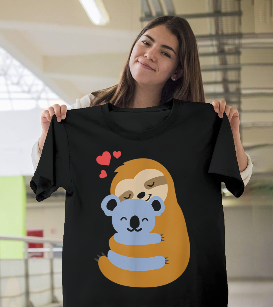 Sloth and Koala Bear Hugging with Hearts T-Shirt