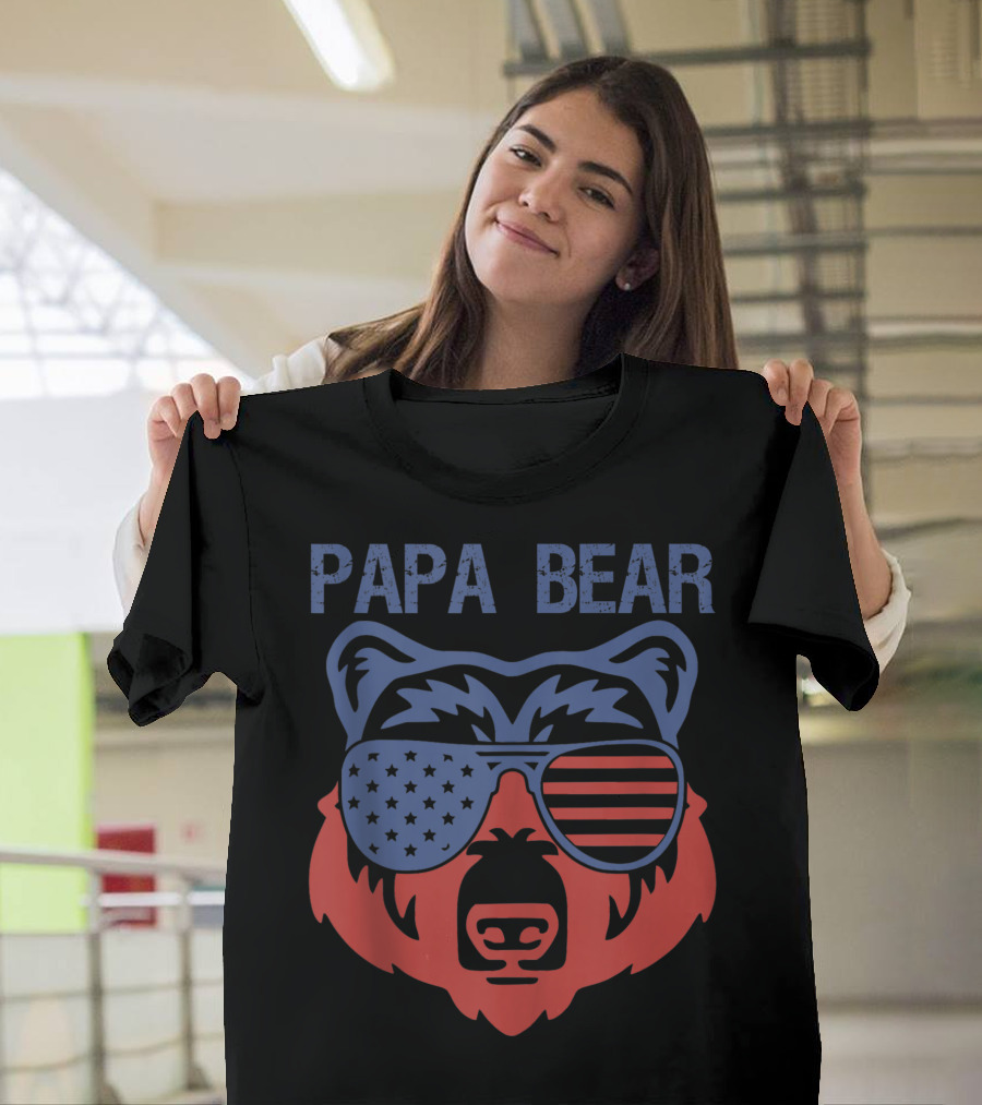 Papa Bear USA Flag American Patriotic Bro T-Shirt