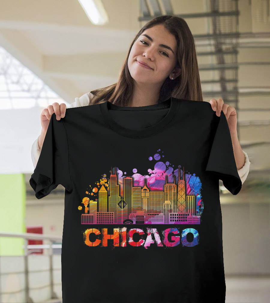 Chicago Illinois Skyline Colorful Vintage T-Shirt