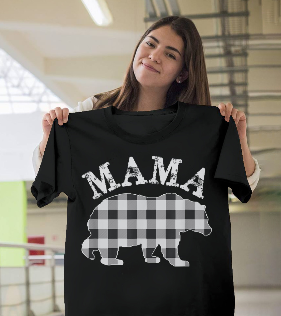 Mama Bear White Plaid Buffalo T-Shirt
