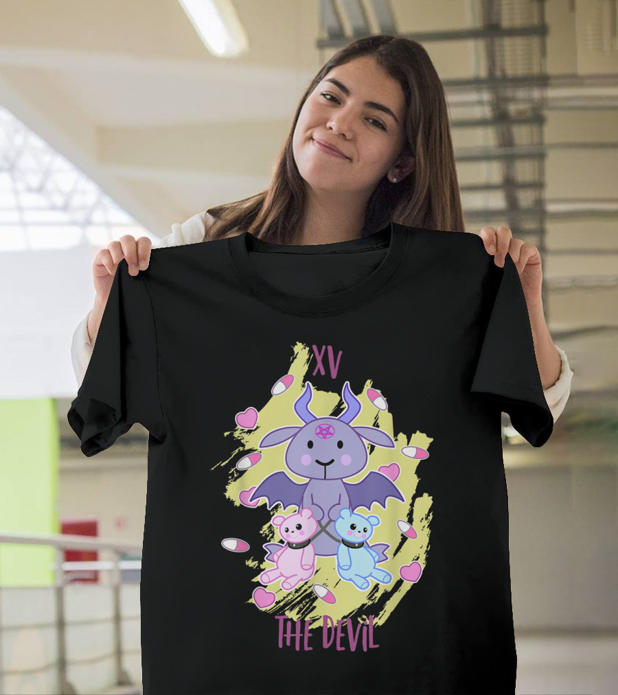 XV The Devil Yami Kawaii Tarot Card Cute Demon with Teddy Bears and Hearts T-Shirt