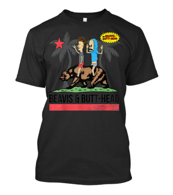 Beavis And Butthead Riding California Bear With Star And Palms T-Shirt