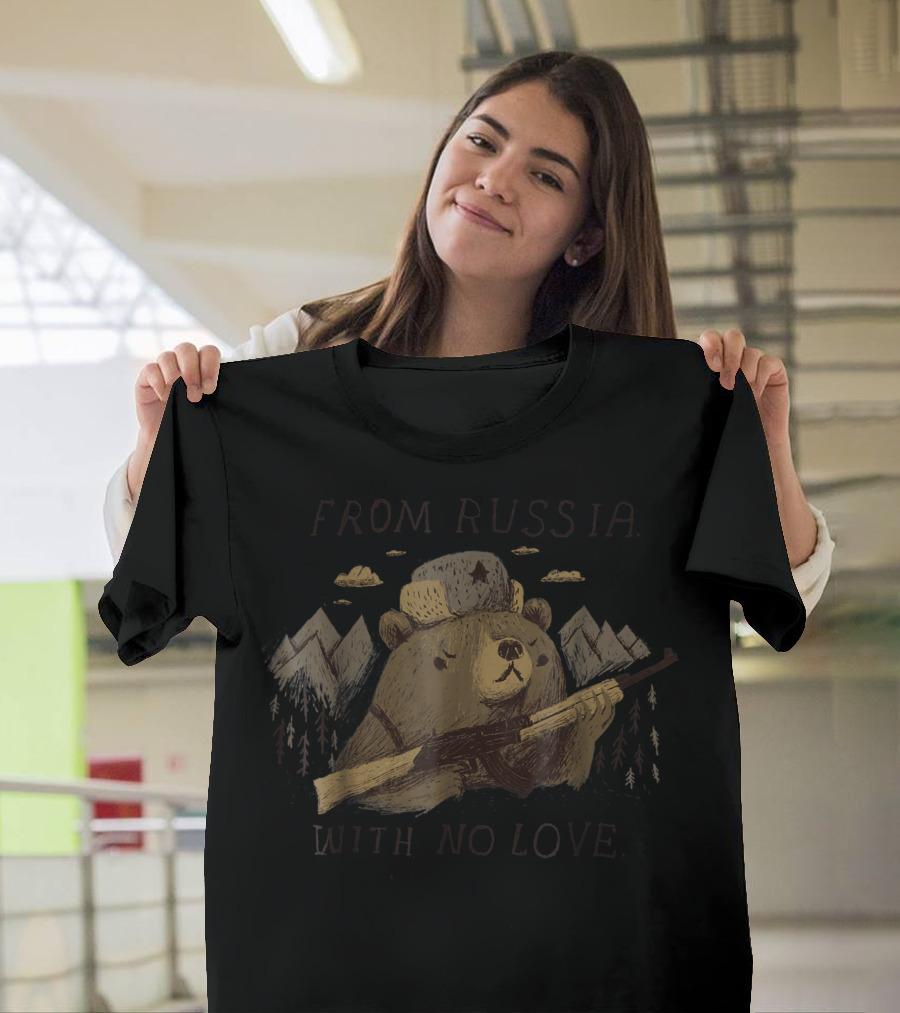 From Russia With No Love Bear Russian Bear Rifle Mountains Hat T-Shirt