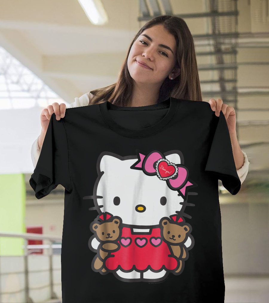Hello Kitty I Love You Valentine Hearts Teddy Bear Bow T-Shirt