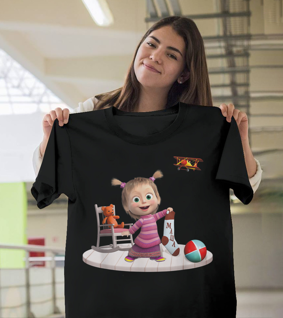 Masha Colorful Playful Scene with Toy Bear and Ball T-Shirt