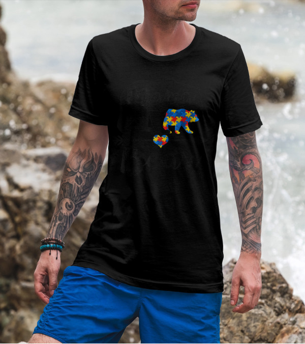 Mama Bear With Puzzle Piece Heart And Arrow Autism Awareness T-Shirt