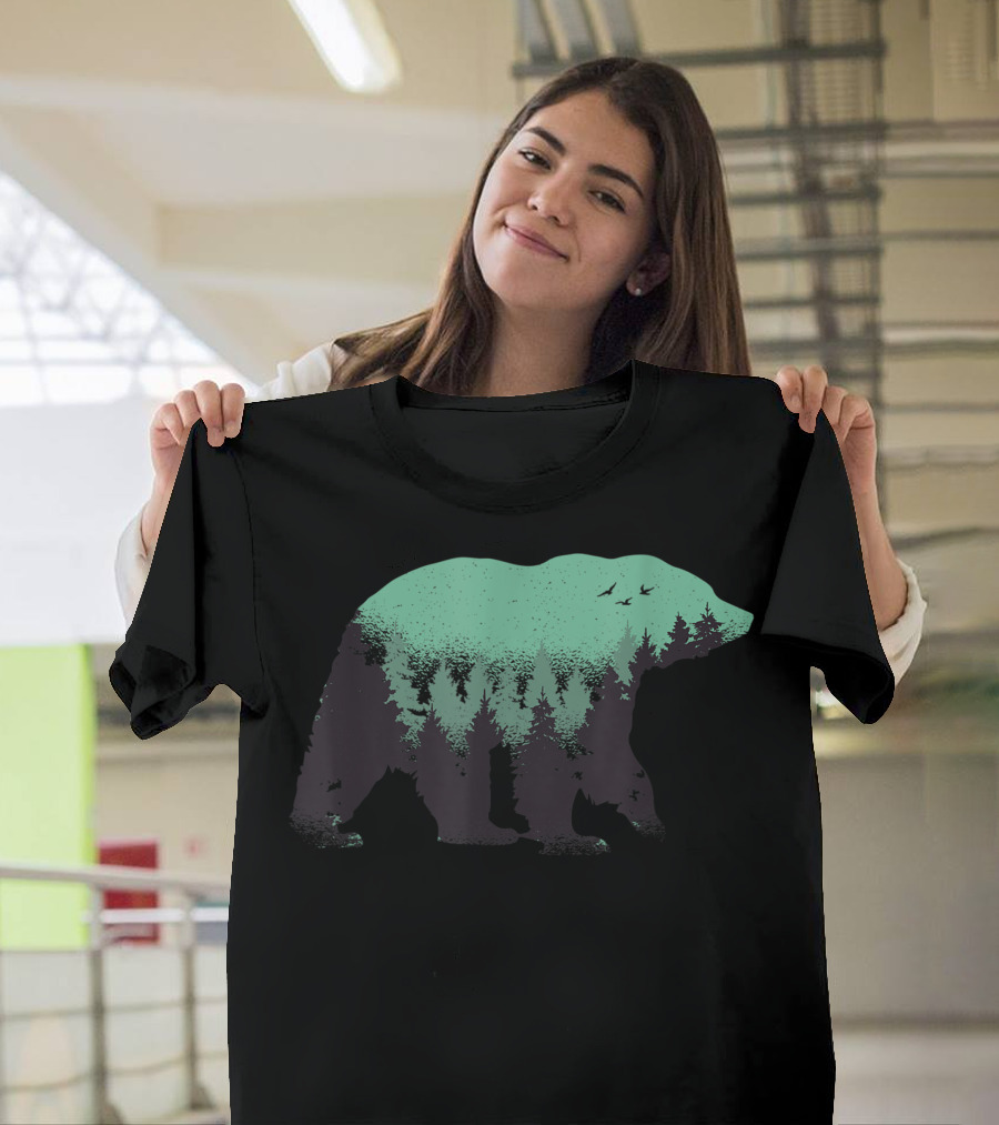 Vintage Bear Forest Mountain US National Park Camping Wildlife Scene T-Shirt