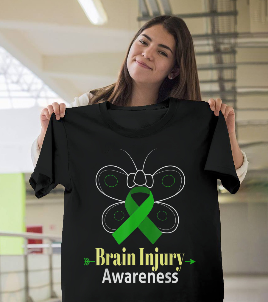 Brain Injury Awareness Butterfly with Green Ribbon T-Shirt
