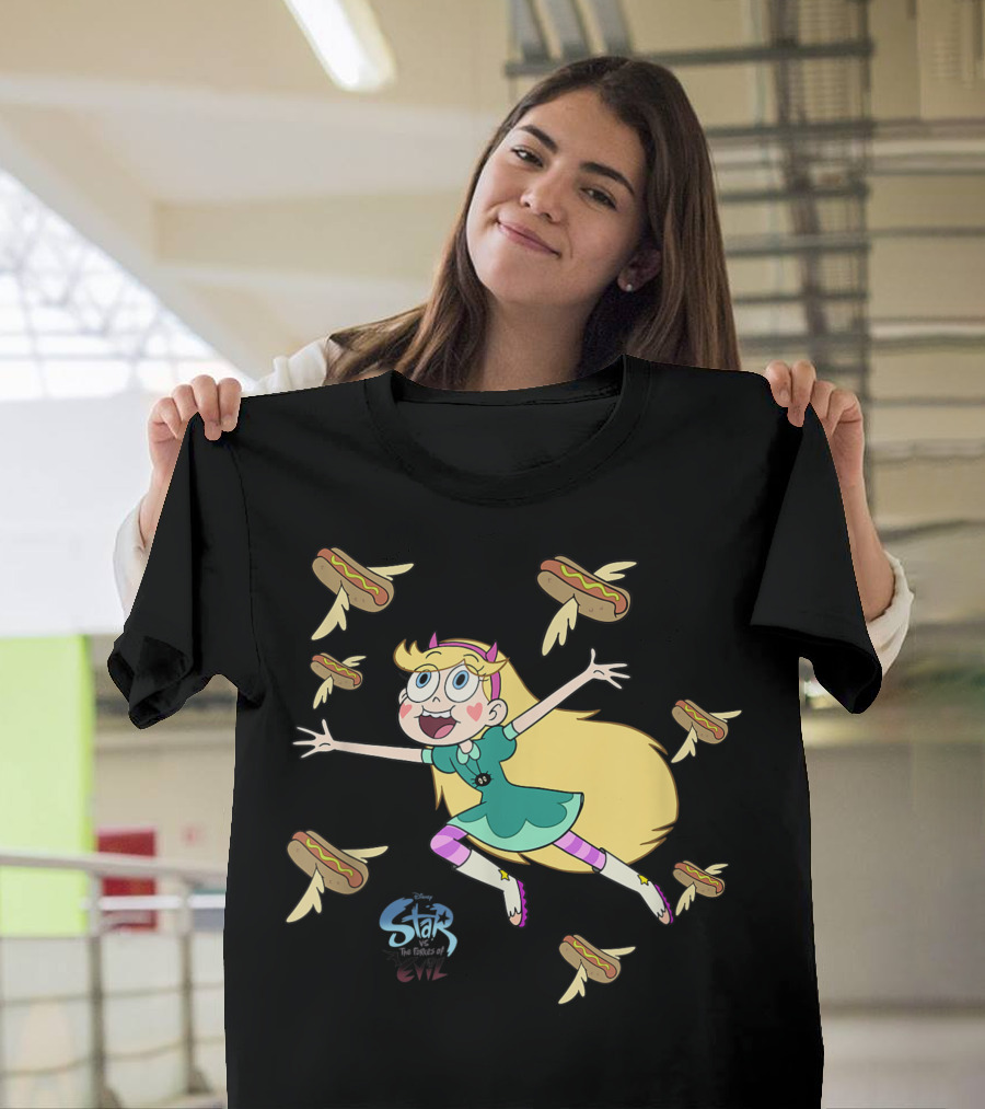 Disney Channel Star Vs The Forces Of Evil Character with Flying Hot Dogs T-Shirt