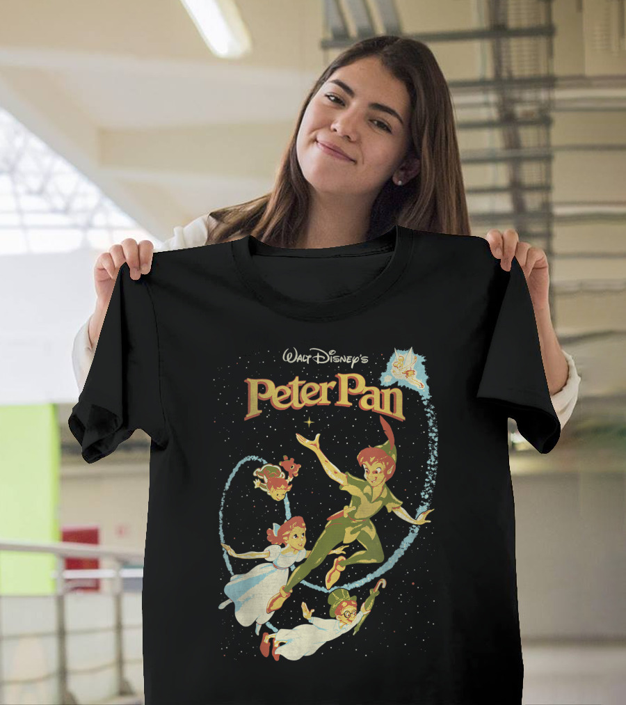 Walt Disney's Peter Pan Flying with Tinker Bell and Darling Siblings T-Shirt
