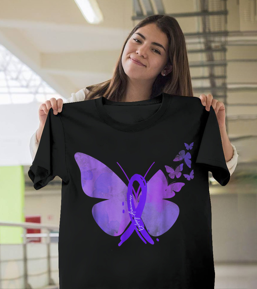 Epilepsy Awareness Purple Ribbon and Butterflies T-Shirt