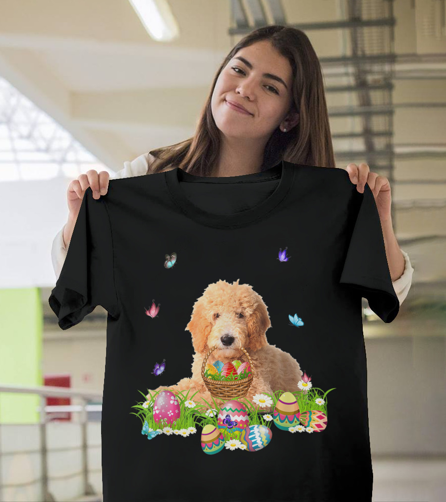 Goldendoodle with Easter Egg Basket and Butterflies T-Shirt