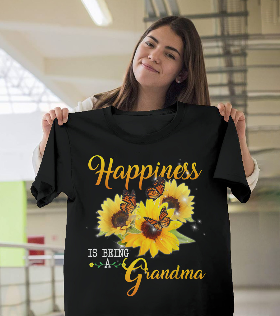 Happiness Is Being A Grandma Butterflies Sunflowers T-Shirt