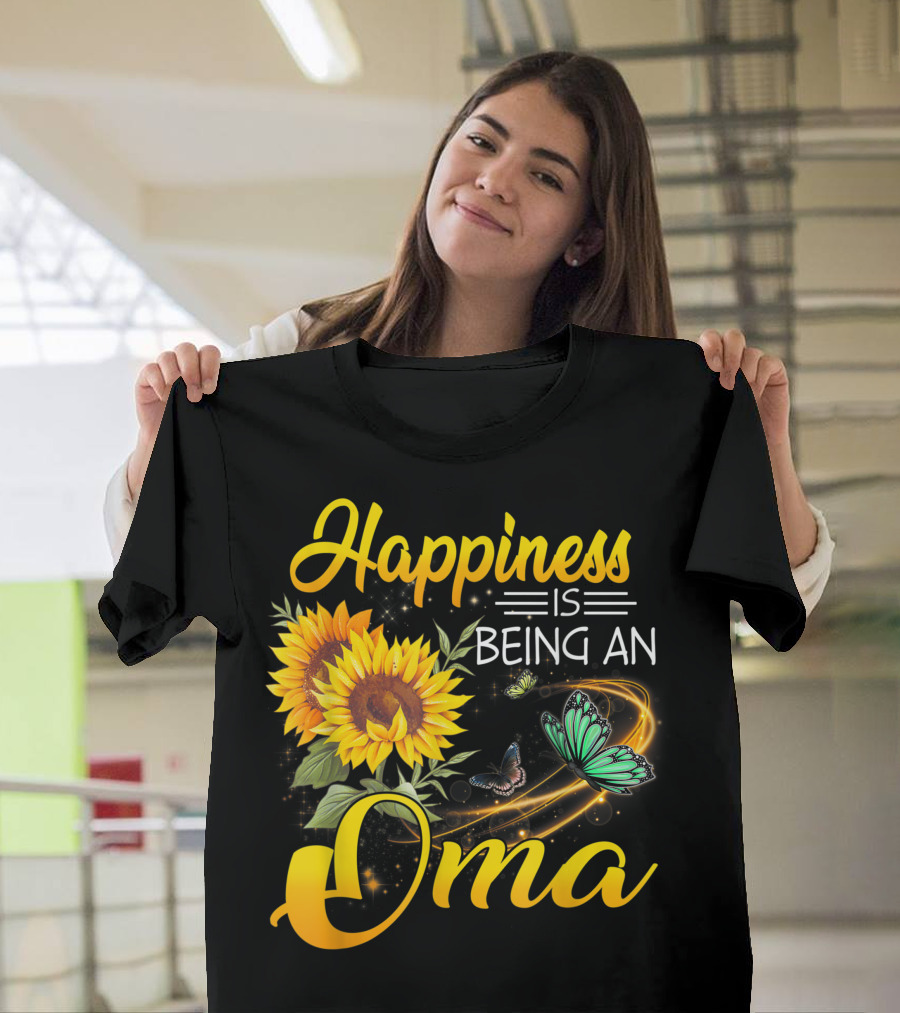 Happiness Is Being An Oma Sunflowers and Butterflies Sparkles T-Shirt