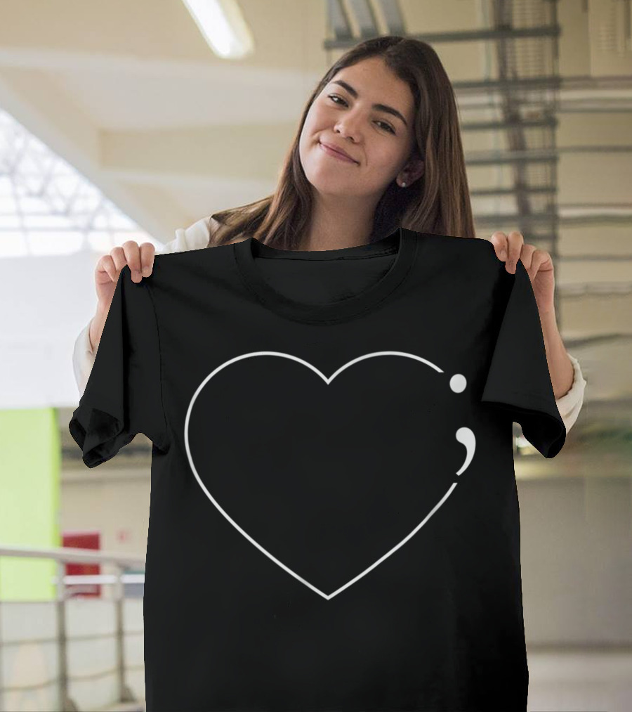 Heart Semicolon Mental Health Awareness Support T-Shirt