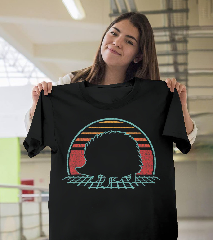 Hedgehog Vintage 80S Style Animal Lover Retro Sunset T-Shirt