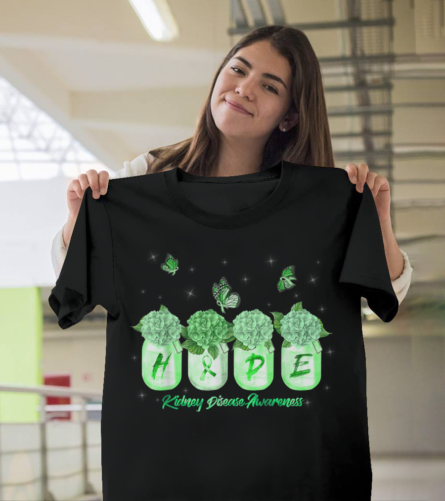 Kidney Disease Awareness Hope Hydrangea Butterfly T-Shirt