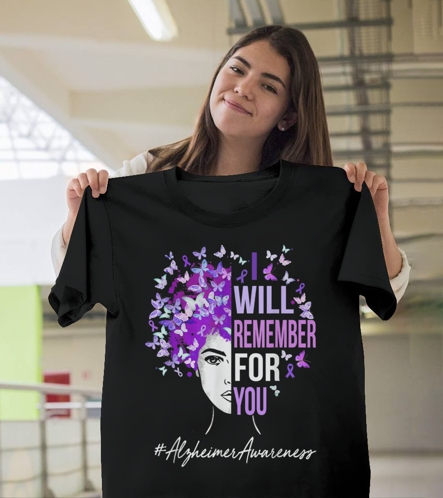 I Will Remember For You #AlzheimerAwareness Butterfly Motif T-Shirt