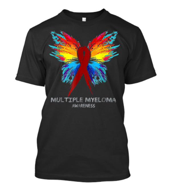 Multiple Myeloma Awareness Red Ribbon Butterfly Colorful Splatter T-Shirt