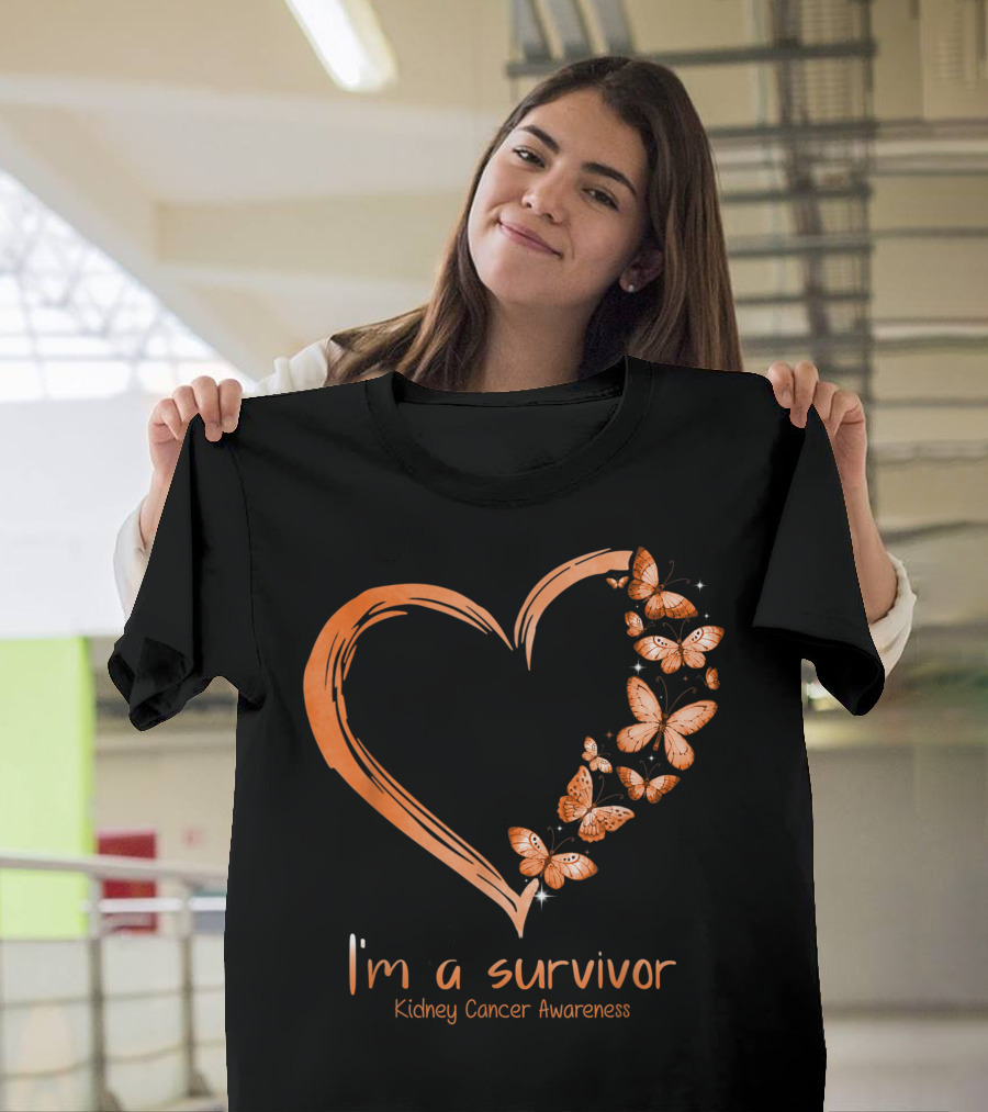 I'm a Survivor Orange Butterfly Heart Kidney Cancer Awareness T-Shirt
