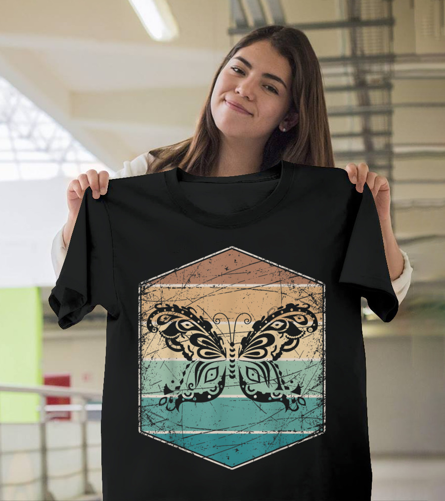 Retro Butterfly Vintage Striped Aesthetic T-Shirt