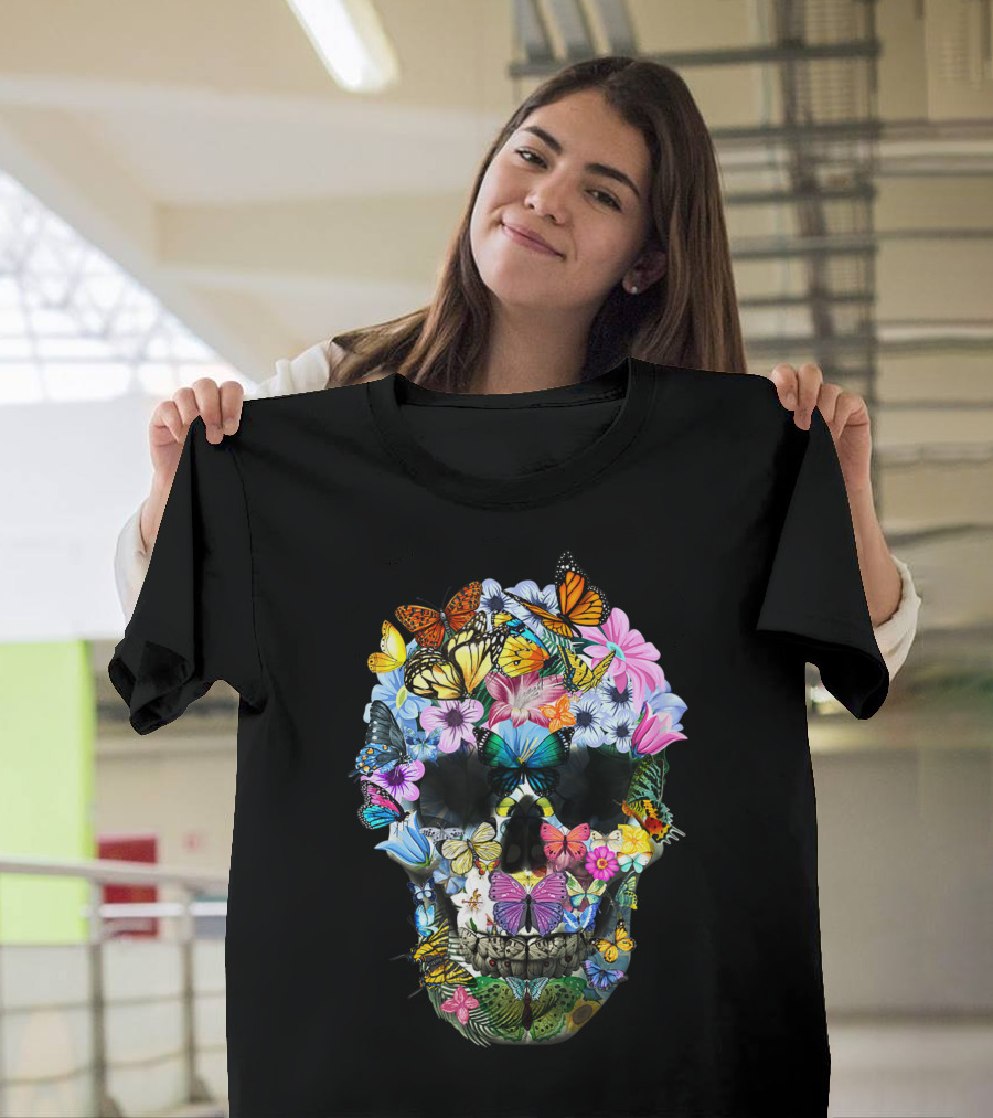 Skull Floral Butterfly Cool T-Shirt