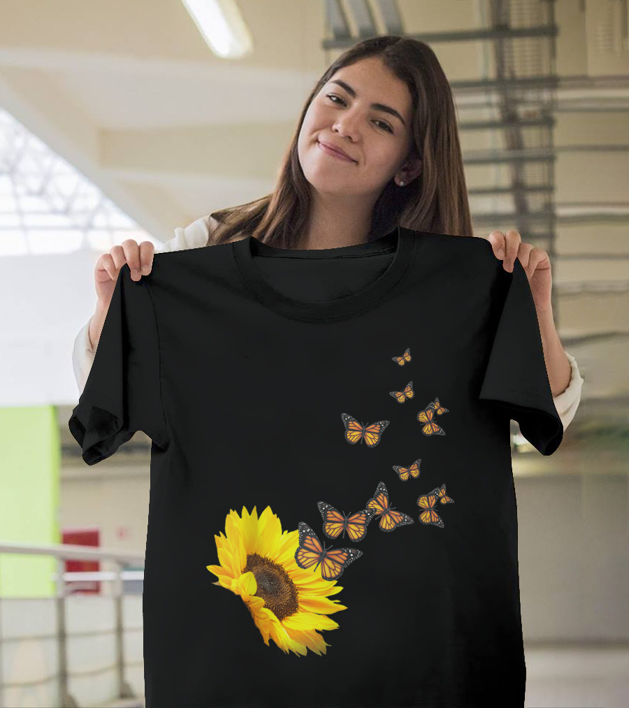 Sunflower Butterfly Dreams Monarch Flight Blossoms T-Shirt