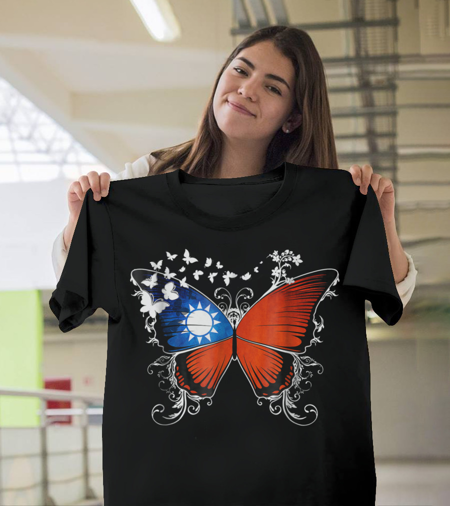 Taiwan Flag Butterfly Floral T-Shirt