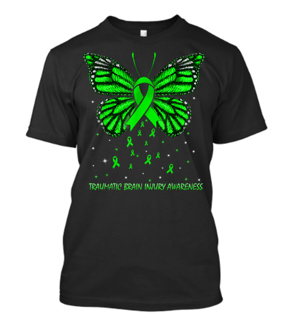 Traumatic Brain Injury Awareness Green Ribbon Butterfly T-Shirt