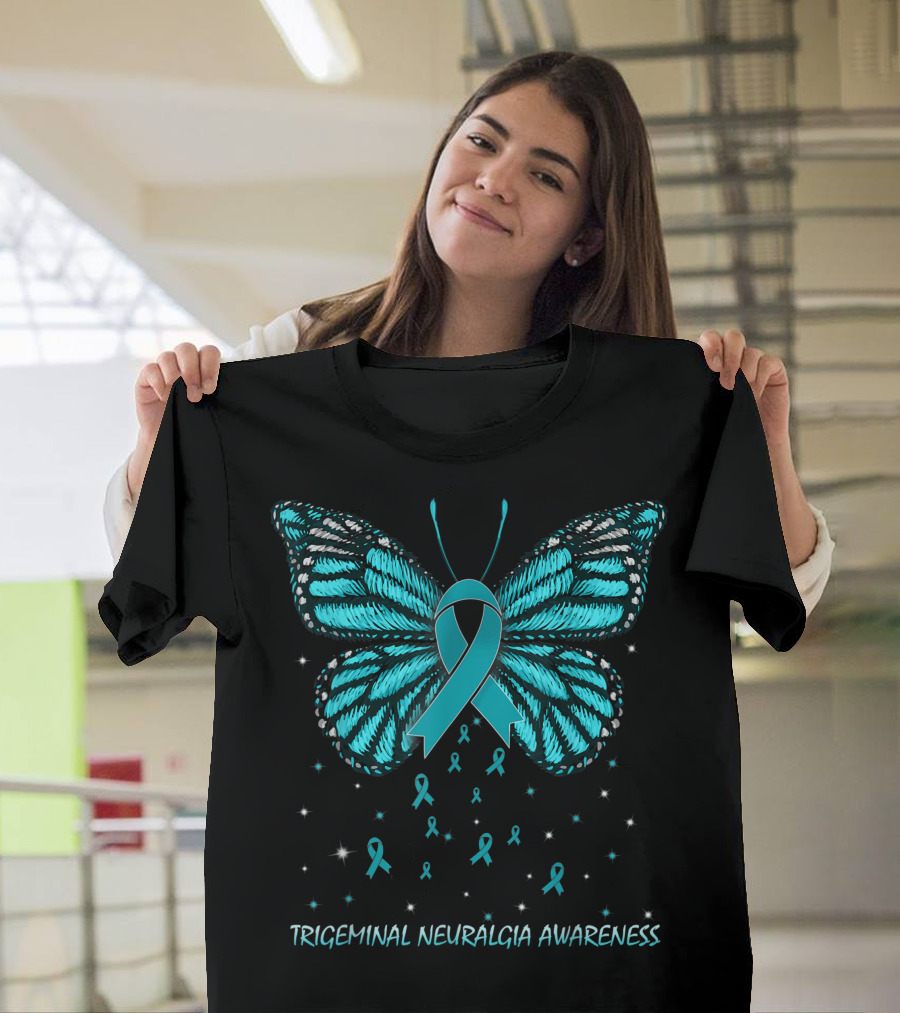 Trigeminal Neuralgia Awareness Teal Ribbon Butterfly T-Shirt