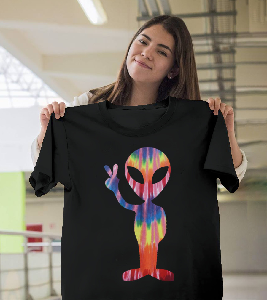 Alien Tie Dye Peace Sign 70s Hippie Outer Space Colorful T-Shirt