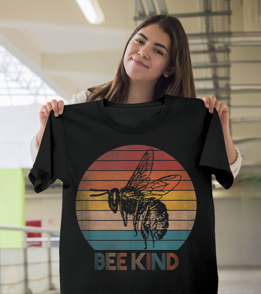 Bee Kind Retro Striped Vintage Bee T-Shirt