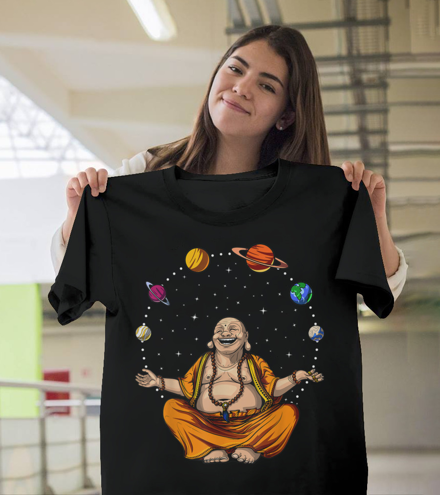 Buddha Zen Meditation Juggling Space Planets Spiritual Yoga T-Shirt